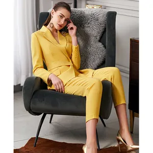 슬림한 기질의 새로운 디자인 여성용 옐로우 슈트 전문 숙녀 사무실 정장 정장