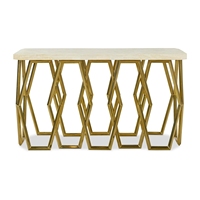 Table console moderne avec base en métal et plateau en pierre de cristal pour les accents de salon ou les présentoirs décoratifs d'entrée