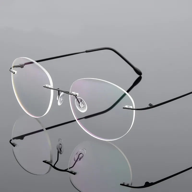 PG0155 Wholesale Korean Round Rimless Spring Temple Plain Glasses Frames