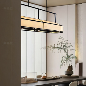 Lustre rectangulaire en tissu de style chinois 100cm 120cm 150cm avec éclairage LED pour restaurant, salon de thé, salle zen - Product Image 5