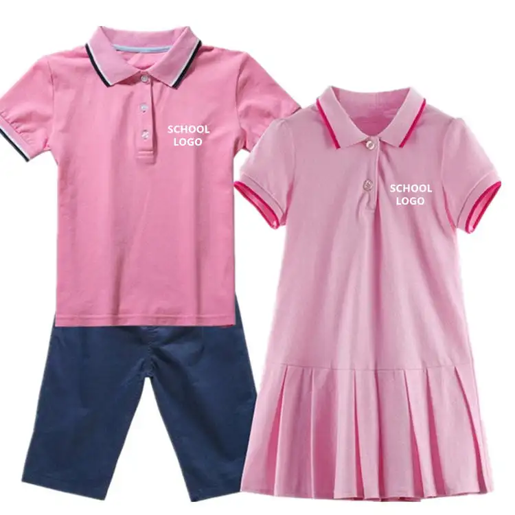 2024 Sommerschuleuniform für Kind individuelle Designs Schüler Baumwollstoff Polouniform Kindergarten Vorschul-Schuluniform