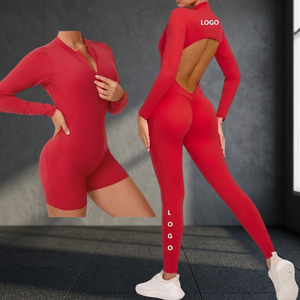 Combinaison de sport pour femme Edoor Wears, séchage rapide, en spandex/nylon, avec surpiqûres contrastées, manches longues, pour yoga, fitness, une pièce - Product Image 3