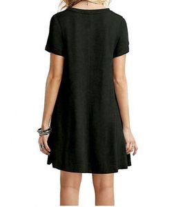 Vestido Nuo 2026 para Mujer, Manga Corta, Color Sólido y Estampado, Cuello Redondo - Product Image 1