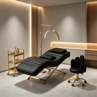 Meilleures Ventes Mobilier de Salon de Beauté Ensembles Lit d'Extension de Cils Entièrement Noirs Moderne Lit pour Soins des Sourcils de Salon de Beauté avec Chariot et Tabouret