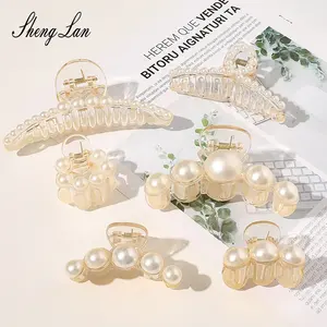 Shenglan coreano dulce chica Pelo Rizado Clips de perlas de moda accesorios de lujo para el cabello perla plástico acrílico transparente de pelo garras
