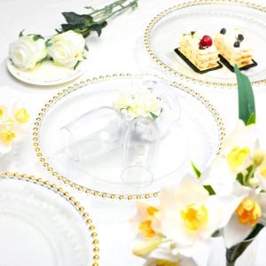 Platos Base Transparentes de 13 Pulgadas al por Mayor, Platos Base Redondos con Cuentas, Platos Base Decorativos de Plástico con Borde Dorado - Product Image 3