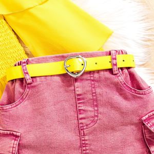 Vêtements pour filles de 4 à 7 ans, t-shirt à manches longues à col volanté surdimensionné, jupe en jean, ensemble de 2 pièces, vêtements pour enfants, vêtements pour filles - Product Image 5