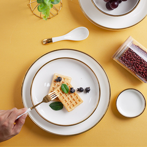 Роскошные свадебные белые тарелки в скандинавском стиле, набор столовой посуды с золотистыми краями, набор керамической посуды - Product Image 4