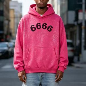 666 2026 Sweat à capuche oversize en molleton 100% coton de haute qualité, motif 3D pour impression en relief, manches longues, avec 5 logos - Product Image 4