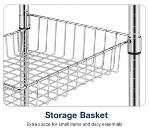 Stainless Steel <b>Kitchen</b> Utility Cart with Galvanized Frame, Rolling Storage Trolley with Wire Basket Metal Shelf Organizer - Product Image 4