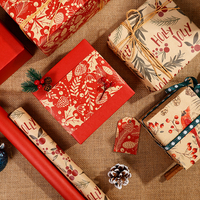 Papier kraft de Noël de haute qualité, en gros, enduit, jetable, 80g, 43*300cm, rouleau d'emballage cadeau personnalisé