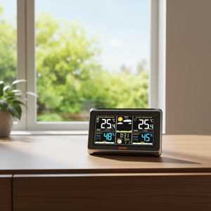    Station météo intelligente avec écran de 7,5 pouces, capteur sans fil intérieur/extérieur, horloge atomique, commande tactile, batterie intégrée - Product Image 2