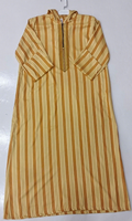 Qamis rayé à capuche pour homme avec broderie, Jubbah Thobe, vêtements islamiques, robes à manches longues, longue tunique musulmane avec chapeau