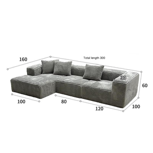 Set <span class=keywords><strong>Sofa</strong></span> Ruang Tamu Kain Corduroy Hitam Berkualitas Tinggi, Terkompresi dengan Busa Vakum yang Dapat Diperpanjang dan Dikonversi - Product Image 5
