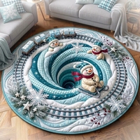 Tapis rond de Noël matelassé, motif flocon de neige ferroviaire, pour salon et chambre à coucher