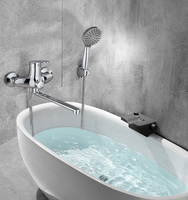 Ensemble de robinet de douche mural en laiton chromé mitigeur à long col avec noyau de valve en céramique de douche à main pour salle de bain