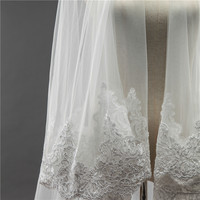 LUOXIN Vente en gros de dentelle appliquée ivoire cathédrale mariage mariée long voile