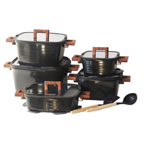 Set da 15 Pezzi Americano in Offerta: Pentole Quadrate a Righe in Alluminio Pressofuso Antiaderente con Rivestimento in Silicone e Vetro, Stile Marmo e Granito - Product Image 2