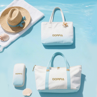 GORFIA Summer Vacation Handtaschen set Hellblau Weiß Farbverlauf Design Strand tasche Kosmetik koffer mit großer Kapazität Reise reiß verschluss