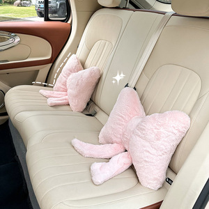 Ensemble complet de housses de siège auto en peluche avec coussin à nœud, universelles pour sièges avant, toutes saisons, décoratives, avec support lombaire - Product Image 4