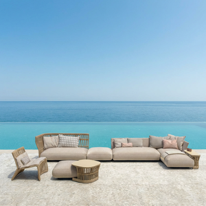 ชุดโซฟาหวายถักกรอบอะลูมิเนียมกันน้ำ ดีไซน์หรูหราทันสมัย สำหรับพื้นที่กลางแจ้ง ลานบ้าน และสวนพักผ่อน - Product Image 1