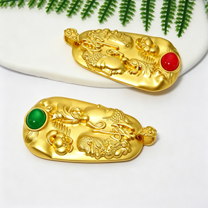 Pendentif ethnique double face <span class=keywords><strong>Bouddha</strong></span> et <span class=keywords><strong>d</strong></span>émon plaqué cuivre antique, incrustation en résine gravée paysage, unisexe, vente en gros - Product Image 2