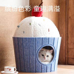 Cama para Gatos Fukumaru Muffin - Cálida, Linda y Cerrada, Estilo Fieltro - Apta para Todas las Estaciones. - Product Image 3