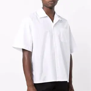 OEM custom 100%cotton casual plain pocket shirt with short sleeves collar shirt for men