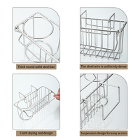 Panier d'évier de cuisine en acier inoxydable 304 pour fabricants, support de rangement mobile sur pied avec crochet pour éponge à récurer, vente en gros