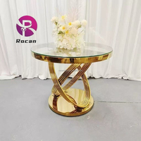 Table à gâteau ronde en verre doré en acier inoxydable Table à manger pour la décoration de meubles d'événements de mariage