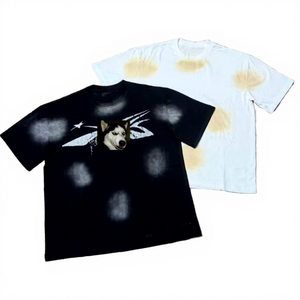 Men's Short Sleeve Printed <b>T</b>-<b>Shirt</b> <b>Dog</b> Face Pattern Black White Casual O-Neck Oversized Fit 100% Cotton Jersey Streetwear Front - Product Image 2