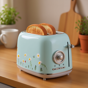 Tostadora de 2 Rebanadas PS688T, Color Azul Claro Floral, Acero Inoxidable SUS304, Temporizador Mecánico, Electrodoméstico de Cocina - Product Image 2