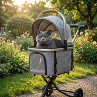 Remorque de luxe pour animaux de compagnie à 4 roues avec éclairage de sécurité, chariot de voyage pliable et extensible en plastique pour chiens et chats