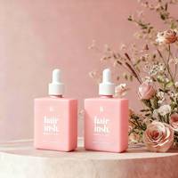 Flacons en verre vides pour sérum de soin du visage, huile essentielle, forme carrée plate rectangulaire rose givrée, 30 ml, 50 ml, 100 ml, avec compte-gouttes