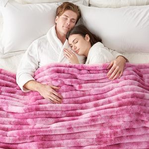 <span class=keywords><strong>Plaid</strong></span> en fausse fourrure pour canapé, couverture douillette et chaude en peluche rayée pour canapé, chambre à coucher, salon, 50 * 60 pouces, <span class=keywords><strong>rose</strong></span> tie-dye - Product Image 2