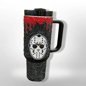 Personnalisé Halloween Jason film d'horreur <span class=keywords><strong>Camp</strong></span> <span class=keywords><strong>Crystal</strong></span> <span class=keywords><strong>Lake</strong></span> 40Oz Rhinestone verres en acier inoxydable tasse Bling bouteille d'eau thermique - Product Image 3