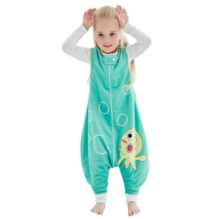 MICHLEY Girls Spring Green Einteilige Schlaf overalls Baby Cartoon Ärmelloser Schlafsack Kinder pyjamas