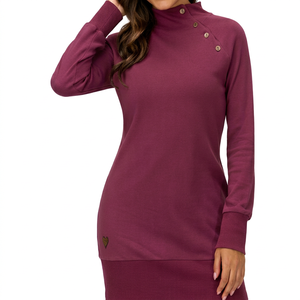 Sweat-shirts longs surdimensionnés pour femmes, 100% coton respirant, doublés, col montant, fermeture éclair, pour l'hiver et l'automne, OEM - Product Image 6