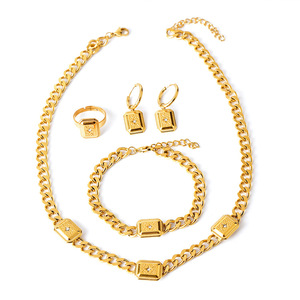 Collana di <span class=keywords><strong>moda</strong></span> personalizzata in acciaio inossidabile con zirconio in pietra con colletto quadrato chainzircone gioiello Set da sposa di lusso - Product Image 3
