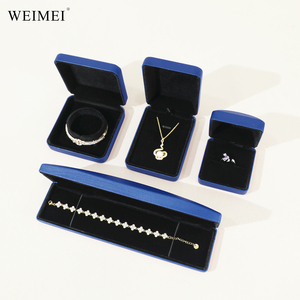 WEIMEI Custom Logo Wholesale Luxury <b>Blue</b> Textured PU Leather Small Square <b>Ring</b> Earring Necklace Jewelry Packaging Box - Product Image 1