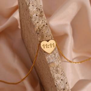 Collier porte-bonheur spirituel 11:11 pour femme, en acier inoxydable plaqué or 18 carats, étanche, avec pendentif cœur numéro <span class=keywords><strong>ange</strong></span> - Product Image 2