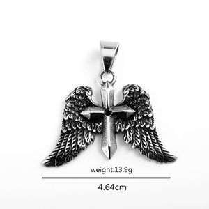 Stainless Steel <b>Cross</b> Wing Pendant Necklace Unisex Fashion Jewelry Gift for Men Women Geometric Design Asymmetry Style - Product Image 5
