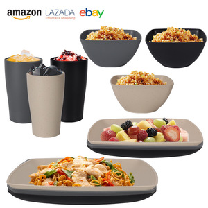 Square Bowl And Plate <b>Set</b> 16Pcs Black Plastic <b>Dinnerware</b> For Picnic Outdoor Use - Product Image 5