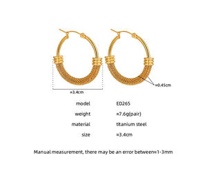 POP Metall wicklung Chunky Classic Edelstahl Runde hohle ungewöhnliche Creolen Wasserdichte vergoldete versilberte Ohrringe - Product Image 5