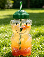 Gobelet en plastique avec paille en forme d'ours, motif de dessin animé mignon pour enfants, pour boire de l'eau, du café, du jus, avec bouchon