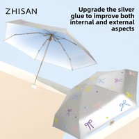 Parasol manuel ZhiSan mini, pliable en six sections, en aluminium argenté, avec fibre de polyester, polyvalent, protection solaire et pluie, UPF50+