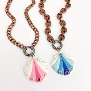 Collar metálico con colgante de Nariz de cerdo para mujer y niña, cadena con colgante de concha esmaltada, estilo cubano, para diario, promoción de BD-L1612 - Product Image 1