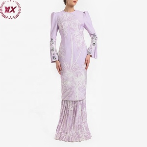 Dernier modèle malaisie vente en gros jupe longue plissée broderie <span class=keywords><strong>baju</strong></span> <span class=keywords><strong>kurung</strong></span> moden dentelle <span class=keywords><strong>baju</strong></span> <span class=keywords><strong>kurung</strong></span> en gros au vietnam - Product Image 2