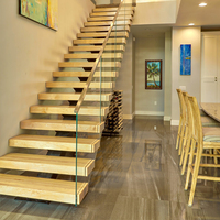 Marche monocristalline, escalier moderne en acier inoxydable, Installation facile, escalier tissé, bande de bois