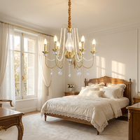 Lustre carré américain en laiton avec cristaux, LED, hauteur réglable, intensité variable, suspension centrale pour salon et salle à manger